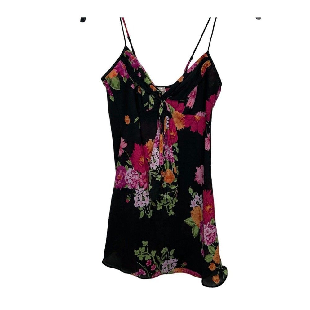 Vintage black floral lingerie négligée slip dress medium